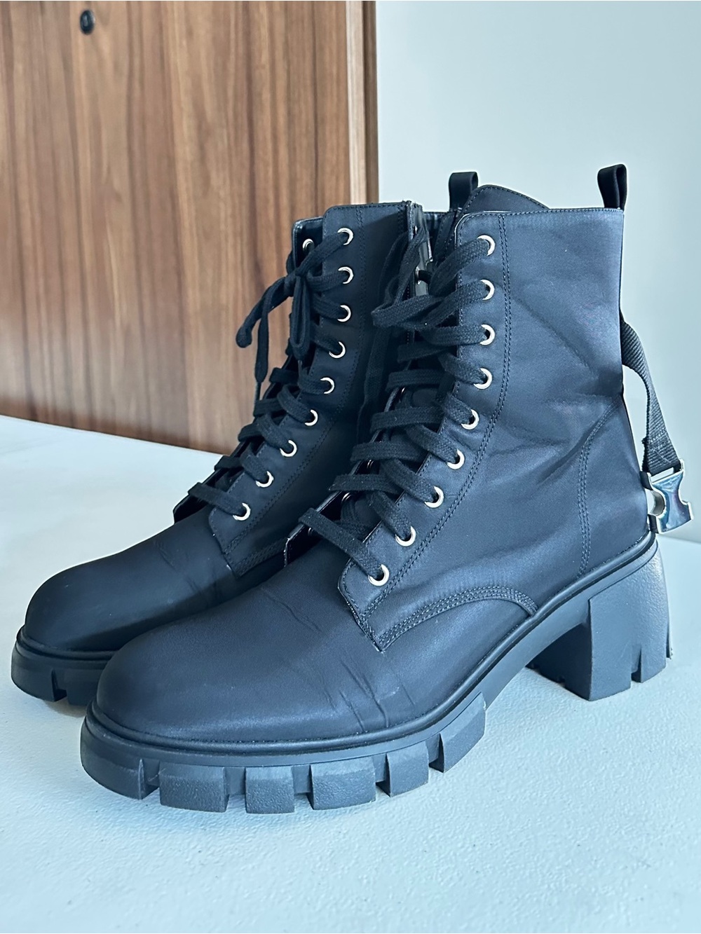 Hype Black Lace-Up Chunky Lug Heel Combat Boots 10M